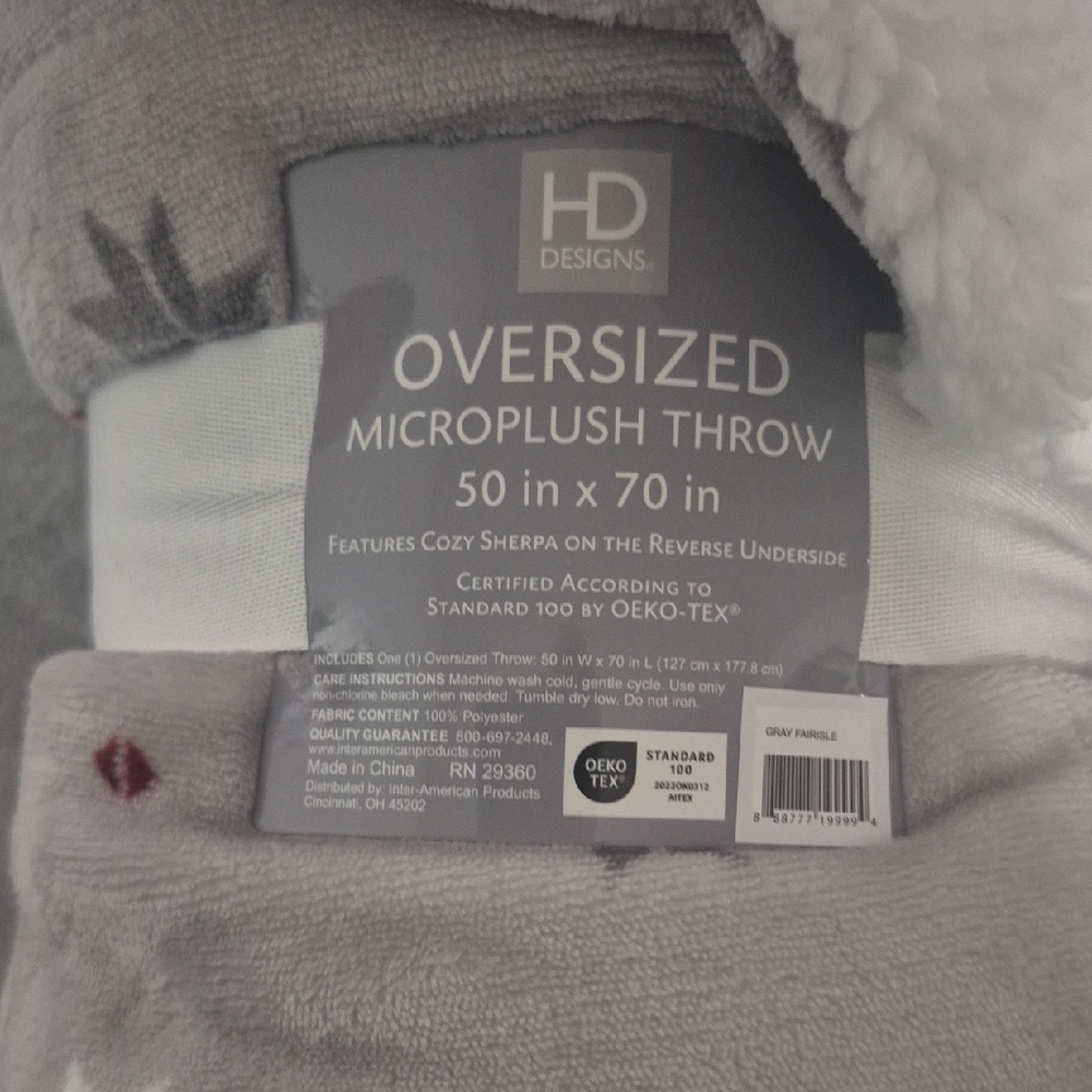 Oversized Microplush Throw Blanket - Gray and White.   50" X 70" - Picture 2 of 4
